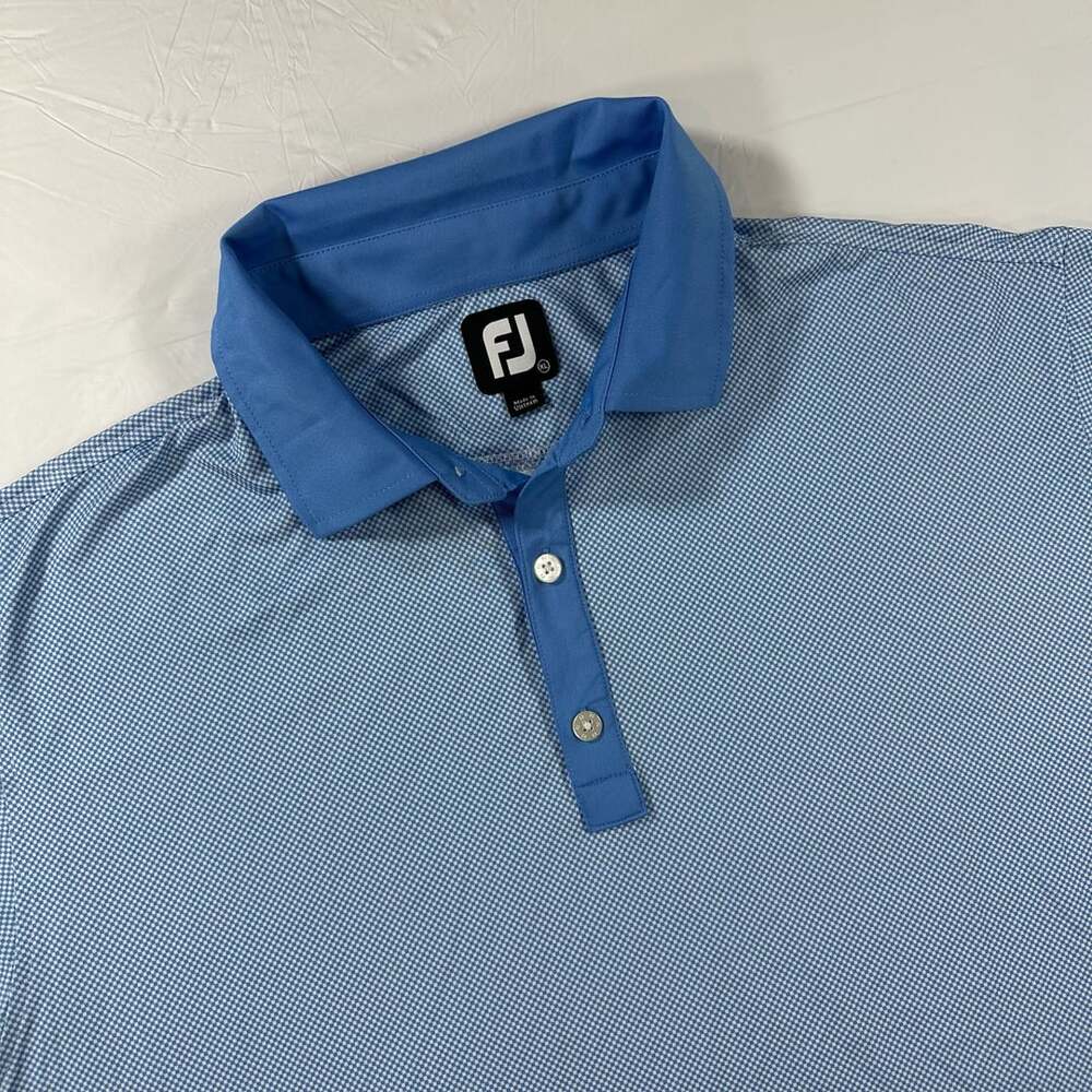 FootJoy Men's Blue Check Print Short Sleeve Golf Polo Shirt XL Performance